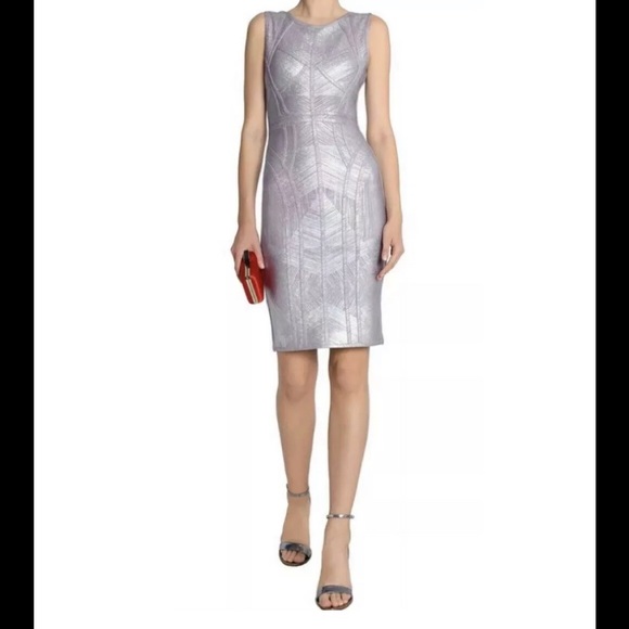 NEW Herve Leger Annette Silver Bodycon Dress Small - Picture 2 of 8